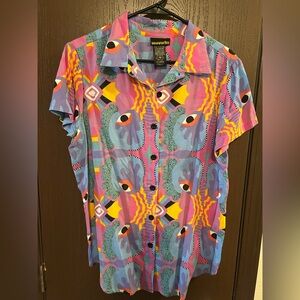 Nooworks Psychedelic Print Colorful Short Sleeve Button Up Shirt XL